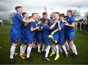 20 March 2019; Carndonagh Community Scool players celebrate following the FAI Schools Dr. Tony O’Neill Senior National Cup Final match between Carndonagh Community School and Midleton CBS at Home Farm FC in Whitehall, Dublin. Photo by David Fitzgerald/Sportsfile