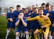 20 March 2019; Carndonagh Community Scool players celebrate following the FAI Schools Dr. Tony O’Neill Senior National Cup Final match between Carndonagh Community School and Midleton CBS at Home Farm FC in Whitehall, Dublin. Photo by David Fitzgerald/Sportsfile