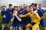 20 March 2019; Carndonagh Community Scool players celebrate following the FAI Schools Dr. Tony O’Neill Senior National Cup Final match between Carndonagh Community School and Midleton CBS at Home Farm FC in Whitehall, Dublin. Photo by David Fitzgerald/Sportsfile