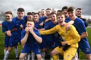 20 March 2019; Carndonagh Community Scool players celebrate following the FAI Schools Dr. Tony O’Neill Senior National Cup Final match between Carndonagh Community School and Midleton CBS at Home Farm FC in Whitehall, Dublin. Photo by David Fitzgerald/Sportsfile