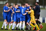 20 March 2019; Carndonagh Community Scool players celebrate following the FAI Schools Dr. Tony O’Neill Senior National Cup Final match between Carndonagh Community School and Midleton CBS at Home Farm FC in Whitehall, Dublin. Photo by David Fitzgerald/Sportsfile