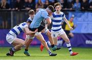20 March 2019; Michael Sadlier of St Michael's College is tackled by Blackrock College players, from left, Cian O'Brien, Will Fitzgerald, and Charlie Leahy during the Bank of Ireland Leinster Schools Junior Cup Final match between Blackrock College and St Michael’s College at Energia Park in Donnybrook, Dublin. Photo by Piaras Ó Mídheach/Sportsfile