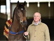 20 March 2019; Trainer John Oxx with his Filly Skitter Skater during the launch of 2019 Flat Season at John Oxx’s Currabeg Stables in Currabeg, Co Kildare. Photo by Matt Browne/Sportsfile