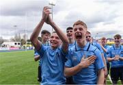 20 March 2019; St Michael's College players, Henry McErlean, right, and Fintan Gunne celebrate after the Bank of Ireland Leinster Schools Junior Cup Final match between Blackrock College and St Michael’s College at Energia Park in Donnybrook, Dublin. Photo by Piaras Ó Mídheach/Sportsfile