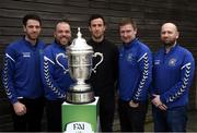 20 March 2019; Former Republic of Ireland international Keith Fahey, third from left, alongside, from left, Darren O'Grady, Glen Madden, Brian Carroll and Conor Blighe from Newtown Rangers following the FAI Senior Cup Qualifying Round Draw at FAI NTC in Abbotstown, Dublin. Photo by David Fitzgerald/Sportsfile