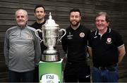 20 March 2019; Former Republic of Ireland international Keith Fahey, second from left, alongside, from left, John Tallen, Gareth Mattios and Noel Shanahan from Lucan United following the FAI Senior Cup Qualifying Round Draw at FAI NTC in Abbotstown, Dublin. Photo by David Fitzgerald/Sportsfile