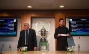 20 March 2019; Former Republic of Ireland international Keith Fahey draws the name of Collinstown alongside FAI Vice President Noel Fitzroy during the FAI Senior Cup Qualifying Round Draw at FAI NTC in Abbotstown, Dublin. Photo by David Fitzgerald/Sportsfile