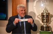20 March 2019; FAI Vice President Noel Fitzroy draws the name of Letterkenny Rovers during the FAI Senior Cup Qualifying Round Draw at FAI NTC in Abbotstown, Dublin. Photo by David Fitzgerald/Sportsfile