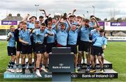 20 March 2019; St Michael's College captain Zach Baird lifts the cup after the Bank of Ireland Leinster Schools Junior Cup Final match between Blackrock College and St Michael’s College at Energia Park in Donnybrook, Dublin. Photo by Piaras Ó Mídheach/Sportsfile