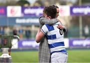 20 March 2019; Blackrock College captain Gus McCarthy is consoled by his mother Tara McCarthy after the Bank of Ireland Leinster Schools Junior Cup Final match between Blackrock College and St Michael’s College at Energia Park in Donnybrook, Dublin. Photo by Piaras Ó Mídheach/Sportsfile
