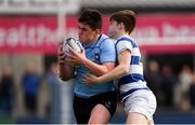 20 March 2019; David Fegan of St Michael's College in action against Max Caskey of Blackrock College during the Bank of Ireland Leinster Schools Junior Cup Final match between Blackrock College and St Michael’s College at Energia Park in Donnybrook, Dublin. Photo by Piaras Ó Mídheach/Sportsfile