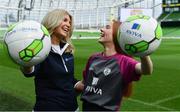 21 March 2019; Media personality and mum of three Yvonne Connolly and her daughter Ali Keating officially kicked off the FAI Aviva Soccer Sisters Easter Football Festival this morning at Aviva Stadium alongside Ireland international players Niamh Farrelly and Izzy Atkinson. This year’s programme has been revamped, now offering FREE camps over the Easter period (15th – 26th April) for girls aged between 6 – 14 years old. Over 6,000 girls from clubs around the country are expected to take part. See soccersisters.ie or #SafeToDream for details. In attendance at the launch are Yvonne Connolly, and her daughter, Ali Keating, aged 13, at the Aviva Stadium in Dublin. Photo by Sam Barnes/Sportsfile
