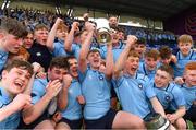 20 March 2019; St Michael's College captain Zach Baird and his team-mates celebrate with the cup after the Bank of Ireland Leinster Schools Junior Cup Final match between Blackrock College and St Michael’s College at Energia Park in Donnybrook, Dublin. Photo by Piaras Ó Mídheach/Sportsfile