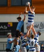 20 March 2019; Jamie McLoughlin of Blackrock College gathers possession in the line-out ahead of David Woods of St Michael's College during the Bank of Ireland Leinster Schools Junior Cup Final match between Blackrock College and St Michael’s College at Energia Park in Donnybrook, Dublin. Photo by Piaras Ó Mídheach/Sportsfile