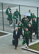 21 March 2019; Republic of Ireland manager Mick McCarthy, left, and assistant coach Robbie Keane, right, arrive at Gibraltar International Airport ahead of the UEFA EURO2020 Qualifier between Republic of Ireland and Gibraltar. Photo by Seb Daly/Sportsfile
