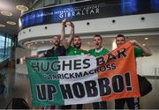 21 March 2019; Republic of Ireland supporters, from left, Dale Conlan, Peter Marron, Mick Byrne and Gary Kellett, from Carrickmacross, Monaghan, on their arrival at Gibraltar International Airport ahead of the UEFA EURO2020 Qualifier between Republic of Ireland and Gibraltar. Photo by Stephen McCarthy/Sportsfile