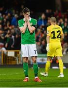 21 March 2019; Paddy McNair of Northern Ireland reacts after a missed opportunity during the UEFA EURO2020 Qualifier - Group C match between Northern Ireland and Estonia at National Football Stadium in Windsor Park, Belfast.  Photo by David Fitzgerald/Sportsfile