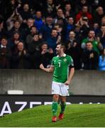 21 March 2019; Niall McGinn of Northern Ireland celebrates after scoring his side's first goal during the UEFA EURO2020 Qualifier - Group C match between Northern Ireland and Estonia at National Football Stadium in Windsor Park, Belfast.  Photo by David Fitzgerald/Sportsfile