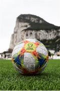 22 March 2019; A general view of the matchball in front of the Rock of Gibraltar during a Gibraltar training session at Victoria Stadium in Gibraltar. Photo by Stephen McCarthy/Sportsfile