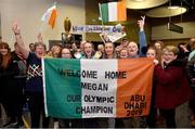 22 March 2019; Team Ireland's Megan McElherron, a member of the Saddle & Reins SOC, from Newry, Co. Down, who won Gold and Silver in Equestrian with her family on her return from the 2019 World Summer Games Abu Dhabi at Dublin Airport in Dublin. Photo by Matt Browne/Sportsfile
