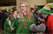 22 March 2019; Team Ireland's Siobhan Dunne, a member of Strabane SOC, from Strabane, Co. Tyrone, who won gold with the basketball team on her return from the 2019 World Summer Games Abu Dhabi at Dublin Airport in Dublin. Photo by Matt Browne/Sportsfile