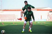 22 March 2019; Kevin Long, left, and Sean Maguire during a Republic of Ireland training session at Victoria Stadium in Gibraltar. Photo by Stephen McCarthy/Sportsfile