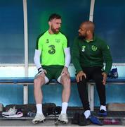 22 March 2019; Richard Keogh, left, and David McGoldrick during a Republic of Ireland training session at Victoria Stadium in Gibraltar. Photo by Stephen McCarthy/Sportsfile