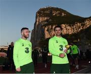 22 March 2019; Jack Byrne, left, and Robbie Brady during a Republic of Ireland training session at Victoria Stadium in Gibraltar. Photo by Stephen McCarthy/Sportsfile