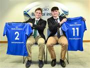 22 March 2019; In attendance during the Leinster Rugby Schools Top 15 Jersey Presentation are Andrew Sinnott, left, and Matthew Grogan of Belvedere at BOI Ballsbridge in Dublin. Photo by Sam Barnes/Sportsfile