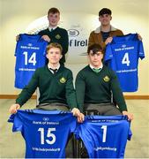 22 March 2019; In attendance during the Leinster Rugby Schools Top 15 Jersey Presentation are, from left, Jack Connolly, Conor Hennessy, Henry Godson and Jack Barry of Gonzaga at BOI Ballsbridge in Dublin. Photo by Sam Barnes/Sportsfile