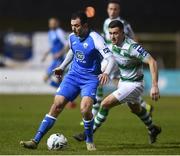 22 March 2019; Jacob Borg of Finn Harps in action against Aaron Greene of Shamrock Rovers during the SSE Airtricity League Premier Division between Finn Harps and Shamrock Rovers at Finn Park in Ballybofey, Co. Donegal. Photo by Oliver McVeigh/Sportsfile