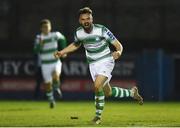 22 March 2019; Greg Bolger of Shamrock Rovers celebrates after scoring his side's first goal during the SSE Airtricity League Premier Division between Finn Harps and Shamrock Rovers at Finn Park in Ballybofey, Co. Donegal. Photo by Oliver McVeigh/Sportsfile