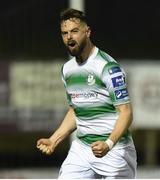 22 March 2019; Greg Bolger of Shamrock Rovers celebrates after scoring his side's first goal during the SSE Airtricity League Premier Division between Finn Harps and Shamrock Rovers at Finn Park in Ballybofey, Co. Donegal. Photo by Oliver McVeigh/Sportsfile