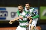 22 March 2019; Greg Bolger, left, of Shamrock Rovers celebrates with team-mate Sean Kavanagh after scoring his side's first goal during the SSE Airtricity League Premier Division between Finn Harps and Shamrock Rovers at Finn Park in Ballybofey, Co. Donegal. Photo by Oliver McVeigh/Sportsfile