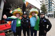 23 March 2019; Republic of Ireland supporters Frankie Murrin, from Killybegs, left, and Bobby Cunningham, from Kilcar, with members of the local police force prior to the UEFA EURO2020 Qualifier Group D match between Gibraltar and Republic of Ireland at Victoria Stadium in Gibraltar. Photo by Stephen McCarthy/Sportsfile