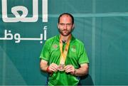 20 March 2019; Team Ireland's Thomas O'Herlihy, a member of COPE Foundation, from Co. Cork, after the presentation to Team Ireland seven a-side squad who collected their Bronze Medals on Day Six of the 2019 Special Olympics World Games in Zayed Sports City, Airport Road, Abu Dhabi, United Arab Emirates. Photo by Ray McManus/Sportsfile