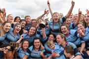 23 March 2019; MU Barnhall RFC captain Elaine Rayfus after her team-mates celebrate with the cup after the Bank of Ireland Leinster Rugby Women’s Division 3 Cup Final match between Dublin University and MU Barnhall RFC at Naas RFC in Naas, Kildare. Photo by Piaras Ó Mídheach/Sportsfile