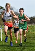 23 March 2019; Jack McCausland of Belfast Royal Academical Institute, Co.Antrim, Ireland, right, and Benjamin Peck of Milldenhall College Academy, Suffolk ,England  competing in the Junior Boys event during the SIAB Schools Cross Country International at Santry Demense in Santry, Dublin. Photo by Sam Barnes/Sportsfile