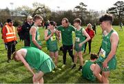 23 March 2019; Team manager Fintan Reilly, centre, congratulates his team after the Junior Boys event during the SIAB Schools Cross Country International at Santry Demense in Santry, Dublin. Photo by Sam Barnes/Sportsfile