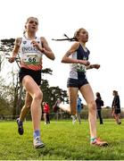 23 March 2019; Beatrice Wood of South Wiltshire Grammar School For Girls, Wiltshire, England, left, and Anna Hedley of Madras College, St Andrew's, Scotland, competing in the Inter Girls event during the SIAB Schools Cross Country International at Santry Demense in Santry, Dublin. Photo by Sam Barnes/Sportsfile