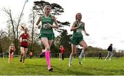 23 March 2019; Orla Reidy of Maynooth P.P, Co. Kildare, Ireland, left, and Joanne Loftus of Gortnor Abbey, Co. Mayo, Ireland, competing in the Inter Girls event during the SIAB Schools Cross Country International at Santry Demense in Santry, Dublin. Photo by Sam Barnes/Sportsfile