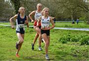 23 March 2019; Athletes, from left, Anna Hedley of Madras College, St Andrew's, Scotland, Bethany  Cook of Roedean Moira House, Sussex ,England, and Beatrice Wood of South Wiltshire Grammar School For Girls, Wiltshire, England, competing in the Inter Girls event during the SIAB Schools Cross Country International at Santry Demense in Santry, Dublin. Photo by Sam Barnes/Sportsfile