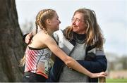 23 March 2019; Beatrice Wood of South Wiltshire Grammar School For Girls, Wiltshire, England, is congratulated by her mother Isabelle after winning the Intermediate Girls event during the SIAB Schools Cross Country International at Santry Demense in Santry, Dublin. Photo by Sam Barnes/Sportsfile