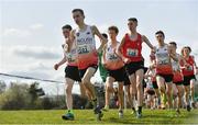 23 March 2019; Flynn  Jennings of Bideford College, Devon, England, leads the field whilst competing in the Intermediate Boys event during the SIAB Schools Cross Country International at Santry Demense in Santry, Dublin. Photo by Sam Barnes/Sportsfile