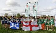 23 March 2019;  Intermediate Boys team medallists, from left, Scotland, bronze, England gold, and Ireland, silver, during the SIAB Schools Cross Country International at Santry Demense in Santry, Dublin. Photo by Sam Barnes/Sportsfile