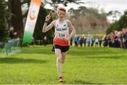 23 March 2019; Rhys Ashton of Ripley St Thomas, Lancashire, England, celebrates winning the Mixed Relay event during the SIAB Schools Cross Country International at Santry Demense in Santry, Dublin. Photo by Sam Barnes/Sportsfile