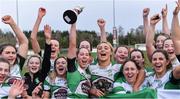 23 March 2019; Naas RFC captain Emily McKeown and her team-mates celebrate with the cup after the Bank of Ireland Leinster Rugby Women’s Division 4 Cup Final match between Naas RFC and Portlaoise RFC at Naas RFC in Naas, Kildare. Photo by Piaras Ó Mídheach/Sportsfile