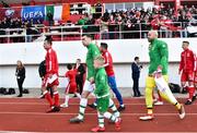 23 March 2019; Seamus Coleman of Republic of Ireland leads his side out prior to the UEFA EURO2020 Qualifier Group D match between Gibraltar and Republic of Ireland at Victoria Stadium in Gibraltar. Photo by Seb Daly/Sportsfile