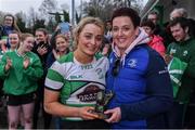 23 March 2019; Cliodhna O'Connor of Naas RFC is presented with her MVP award by Kelly-Ann Conroy, Competition Officer, Leinster Women's Rugby, after the Bank of Ireland Leinster Rugby Women’s Division 4 Cup Final match between Naas RFC and Portlaoise RFC at Naas RFC in Naas, Kildare. Photo by Piaras Ó Mídheach/Sportsfile