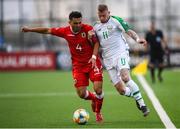 23 March 2019; James McClean of Republic of Ireland in action against John Sergeant of Gibraltar during the UEFA EURO2020 Qualifier Group D match between Gibraltar and Republic of Ireland at Victoria Stadium in Gibraltar. Photo by Stephen McCarthy/Sportsfile